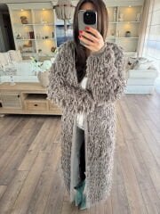 Saçaklı maxi vizon hırka