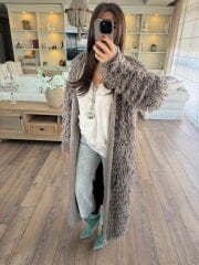 Saçaklı maxi vizon hırka