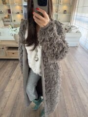 Saçaklı maxi vizon hırka