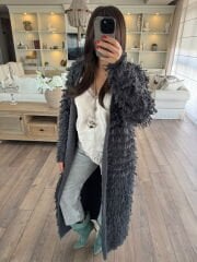 Saçaklı antrasit  maxi hırka