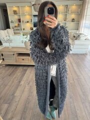 Saçaklı antrasit  maxi hırka