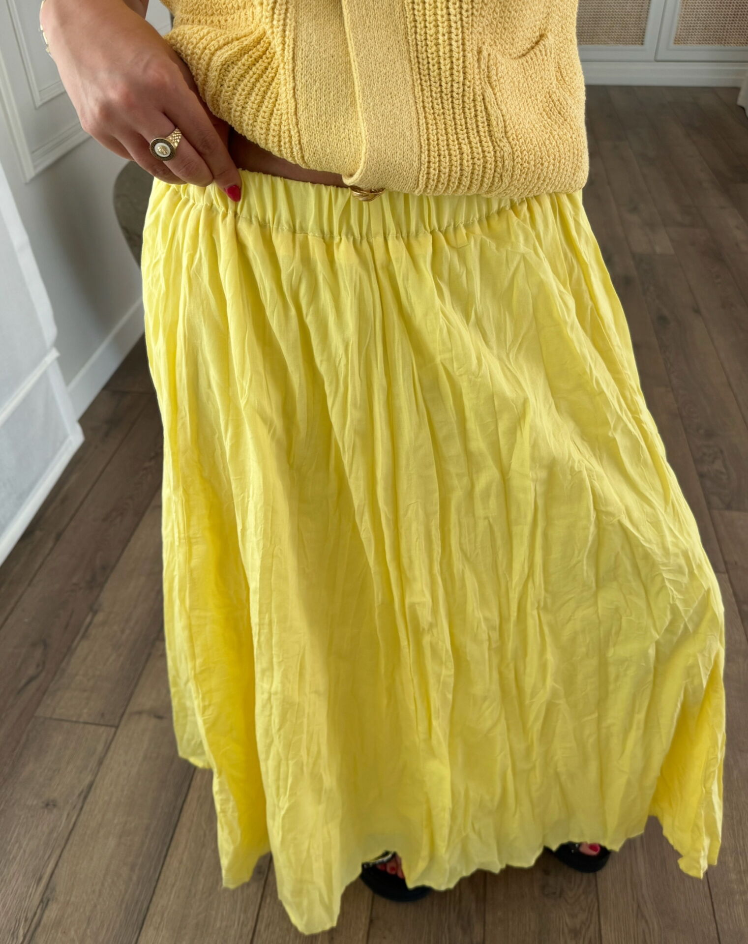 Limon sarı astarlı etek