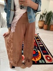 İthal Güpürlü Pantolon Tarçın