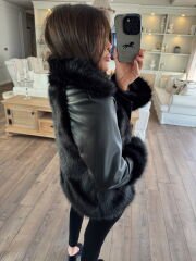 Deri geçişli kürk ceket