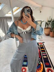 Tasarım İthal Broşlu Büstiyer Bluz