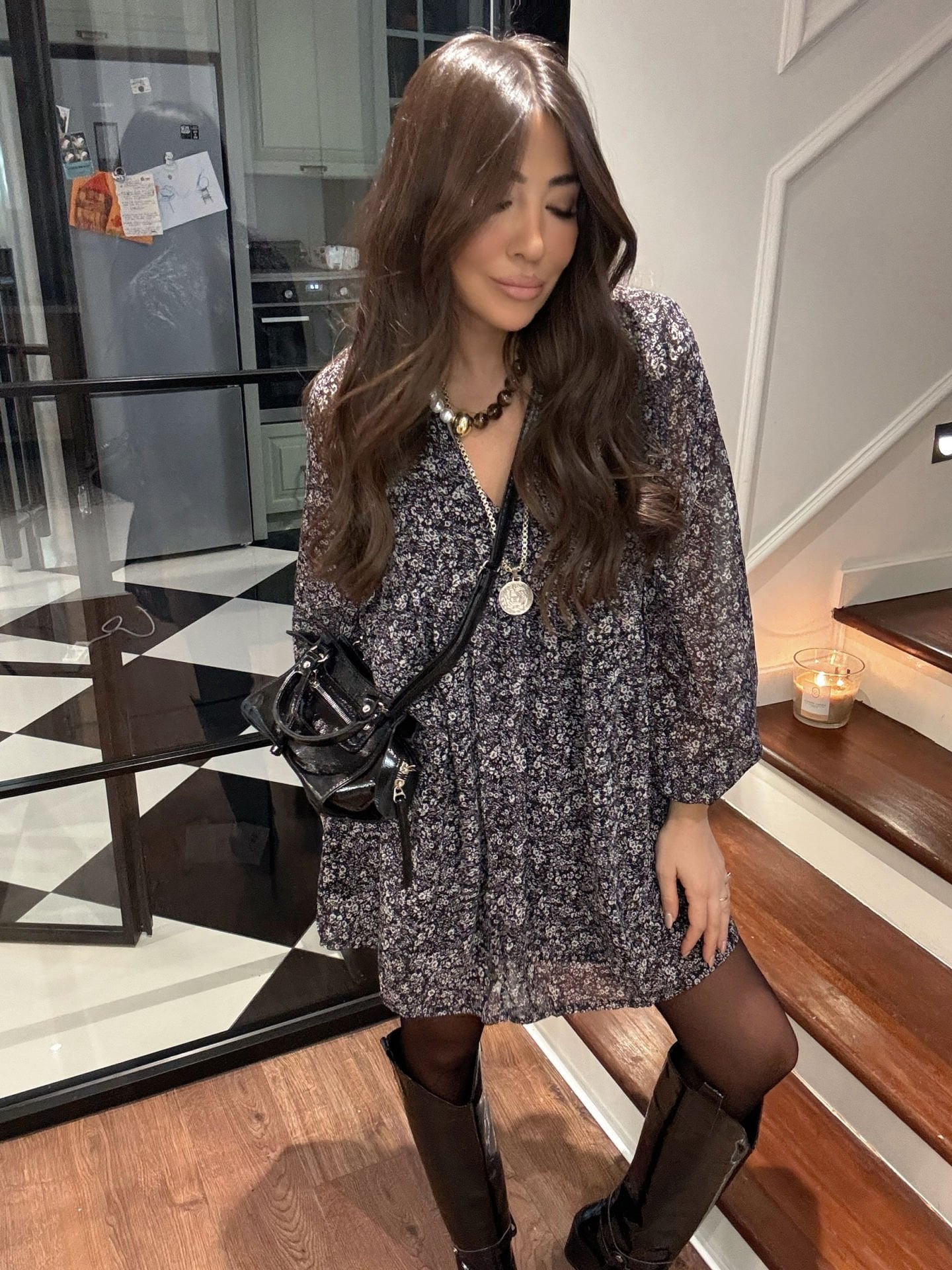 Robalı çıtır desen elbise