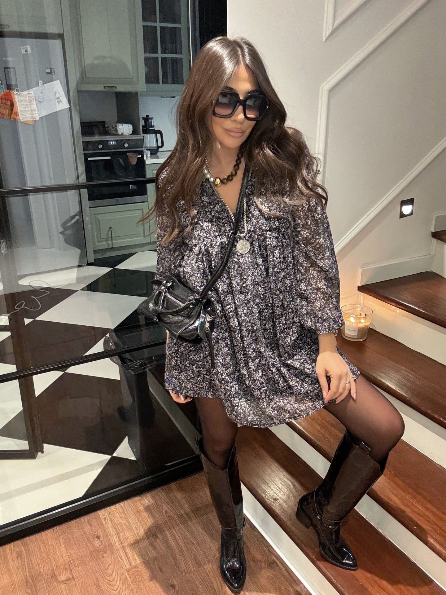 Robalı çıtır desen elbise