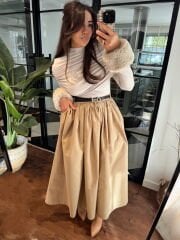 Bileği kürklü drapeli vizon bluz