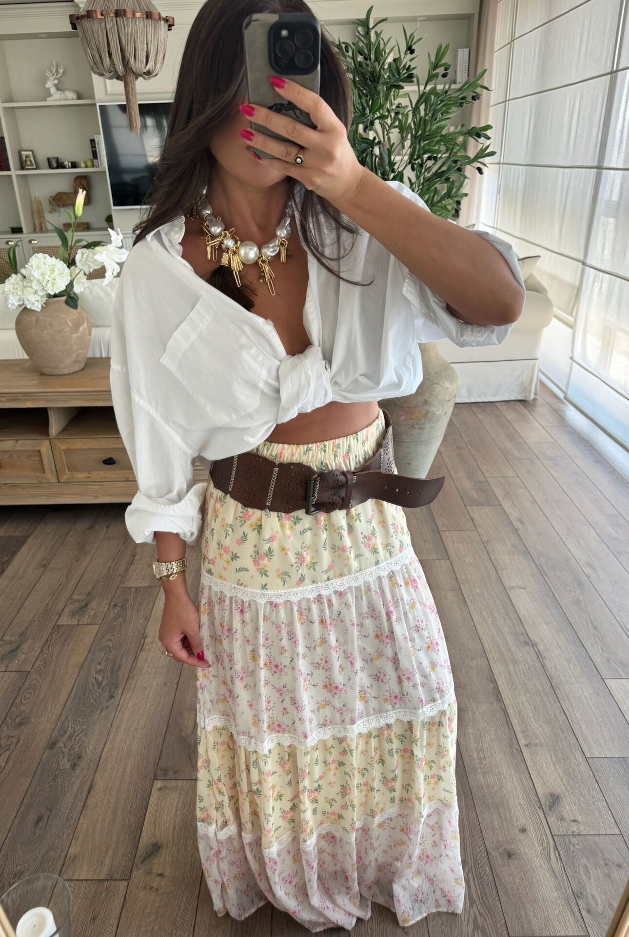 Çiçek desen şifon etek