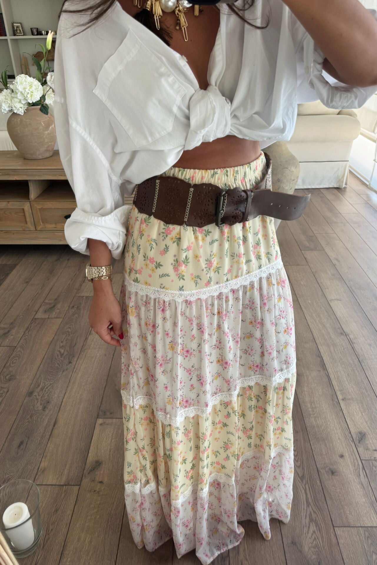 Çiçek desen şifon etek